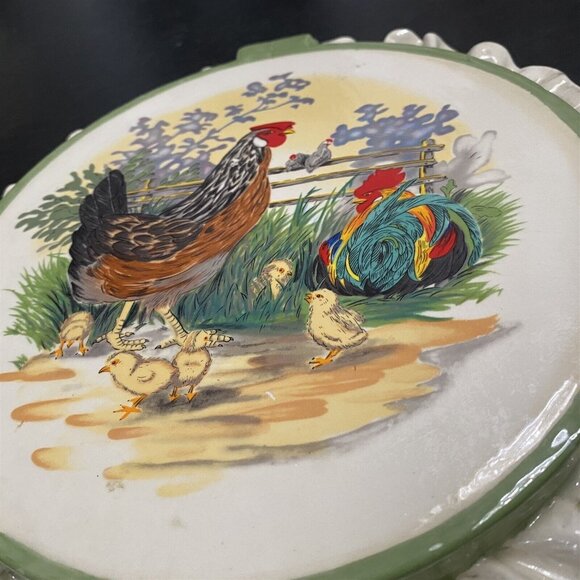 Ceramic Wall Plaque Embroidery Hoop Design Roosters Farmhouse Barnyard Decor - Picture 2 of 8